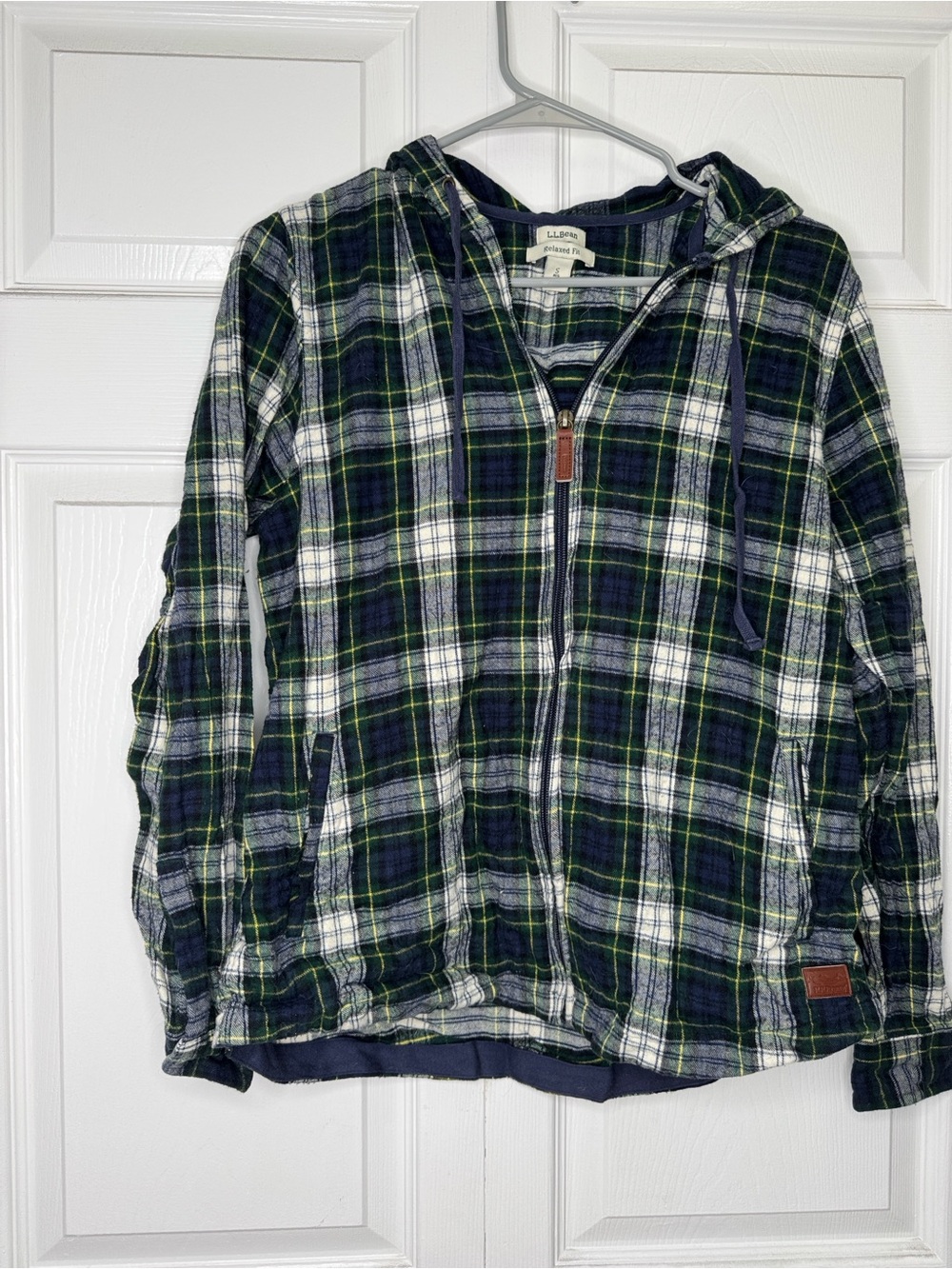 L.L. Bean Navy, Green & Yellow Plaid Zip Hoodie